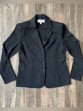St. John Basics Black Santana Knit Sweater Blazer Size 4 Notched Lapel Preppy